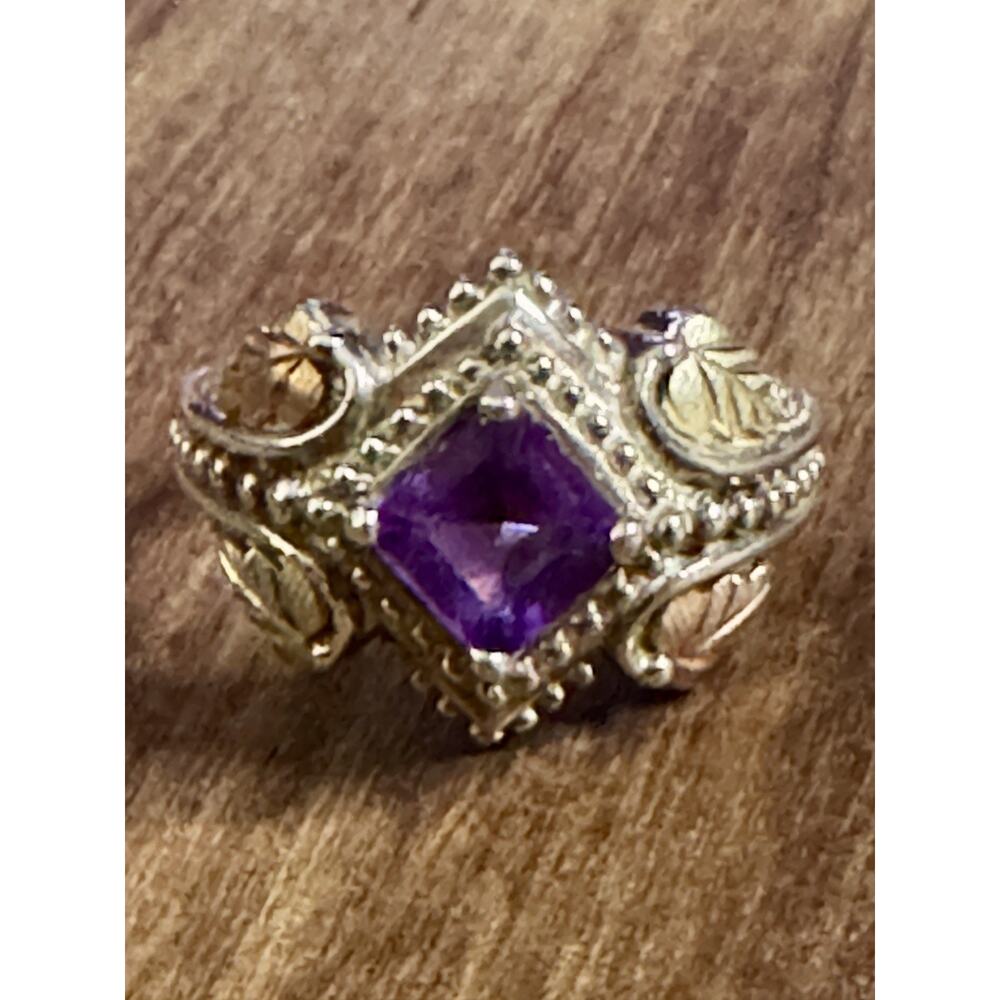 Vintage CCO Sterling Silver & 12K Gold Amethyst Ring Size 8.5 – 5.3g Leaf Design